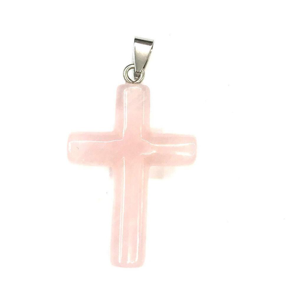 7974 4 Pcs Natural Stone Pendants Cross Shape Rose Quartz Chakra